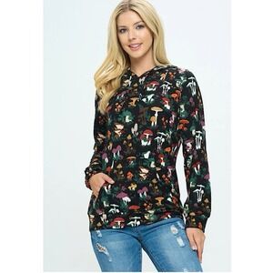 LA Soul Garden Of‎  Mushrooms Lightweight Novelty Hoodie - Black - Size Medium